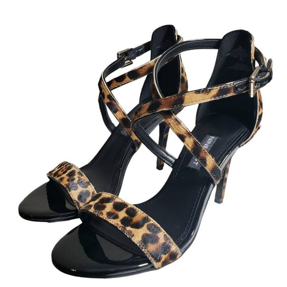 Nine West Womens Natural Fur Leopard Print Open Toe Strappy High Heels Sz 6.5 7 - Picture 3 of 11